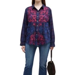 Johnny Was Button Down Shirt - Blue and Pink Floral